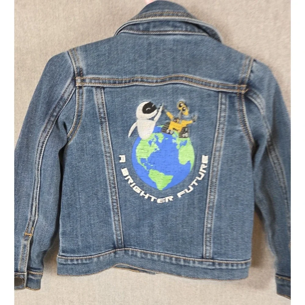 DISNEY PIXAR Wall-E Girls 2T Denim Jean Jacket A Brighter Future Embroidered Y2K
